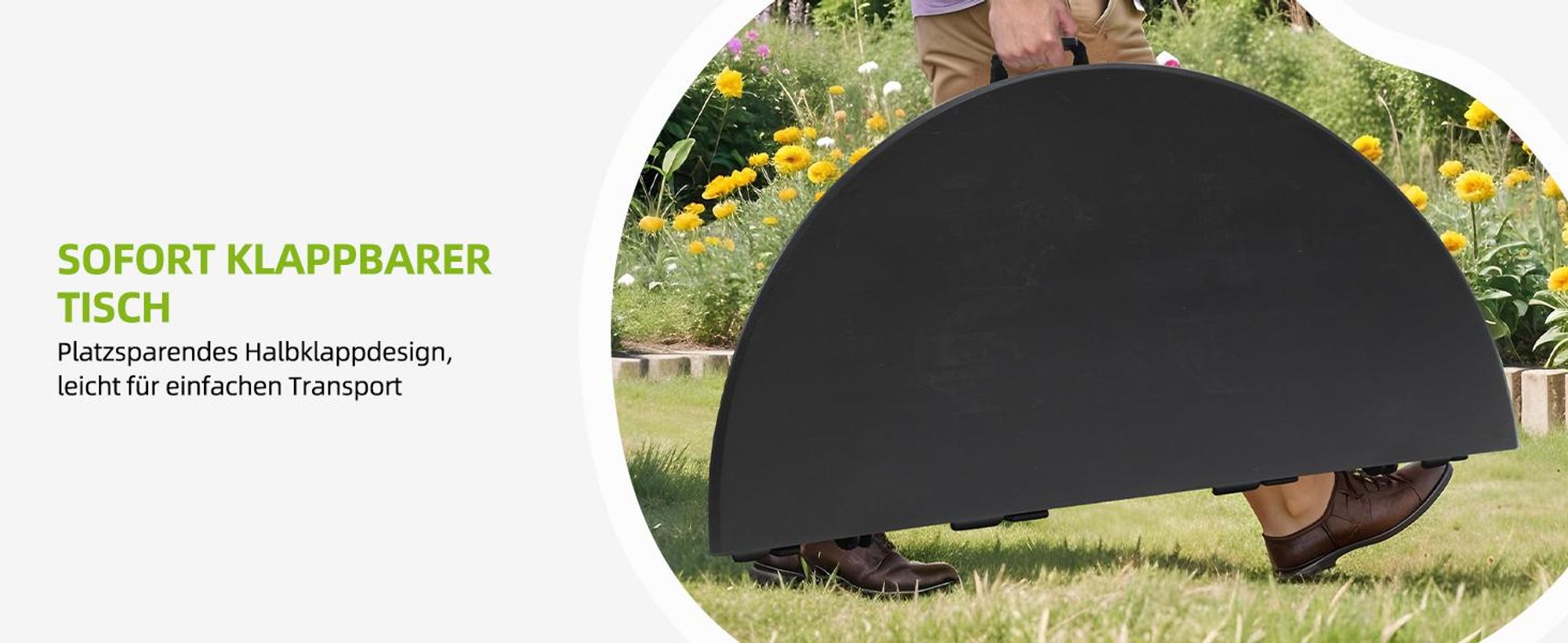 Gartentisch Rund Klapptisch Campingtisch mit Tragegriff, Wetterfest für Outdoor/Indoor, Ø 122 cm, Schwarz