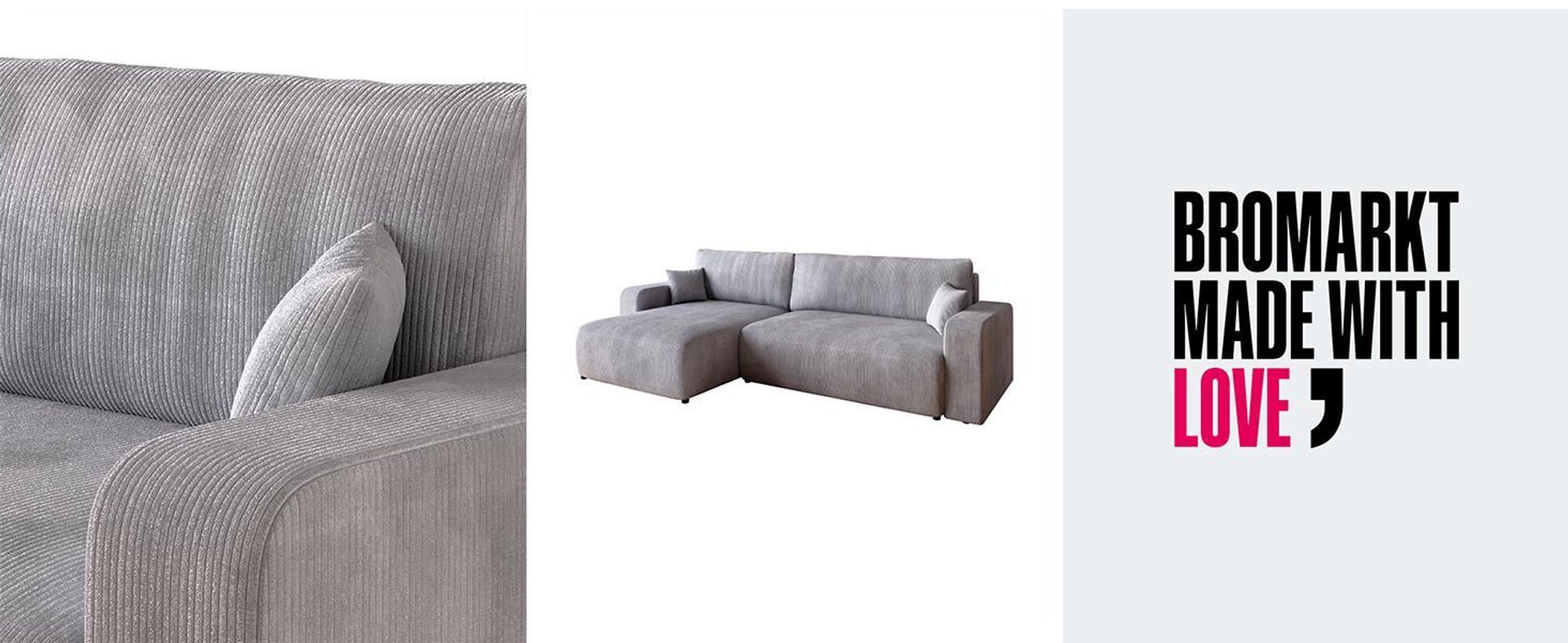 BroMARKT Ecksofa PUMI XL Schlaffunktion Bettkasten L-Form 125x230 cm Vanilla