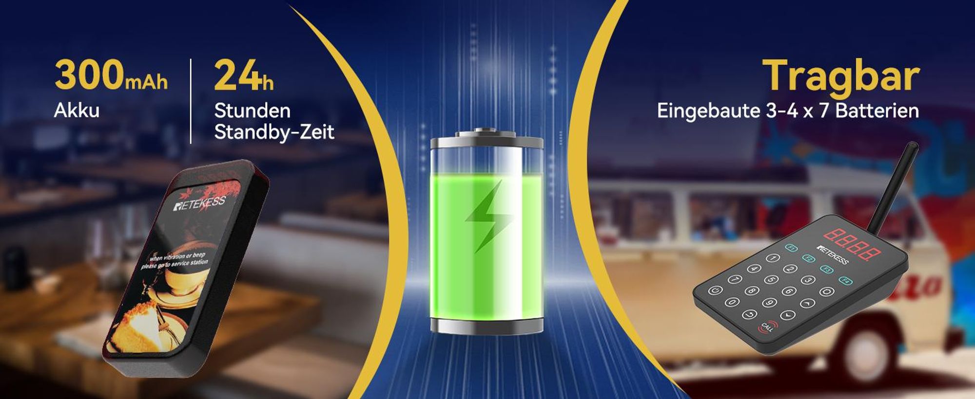 Retekess TD177 Restaurant Pager System, 500m Kundenrufsystem, 20 Pagers, 7 Rufmodi, EIN-Tasten-Kopplung, Außer-Reichweite-Alarm, für Cafe, Kneipen