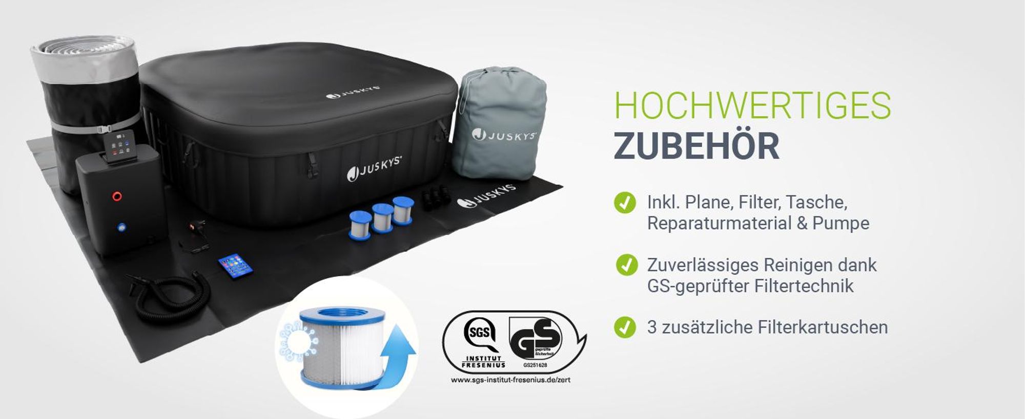 Juskys® Whirlpool SpaLuxe Schwarz/Weiß - 3000W 130 Düsen aufblasbar 185x185x65 cm