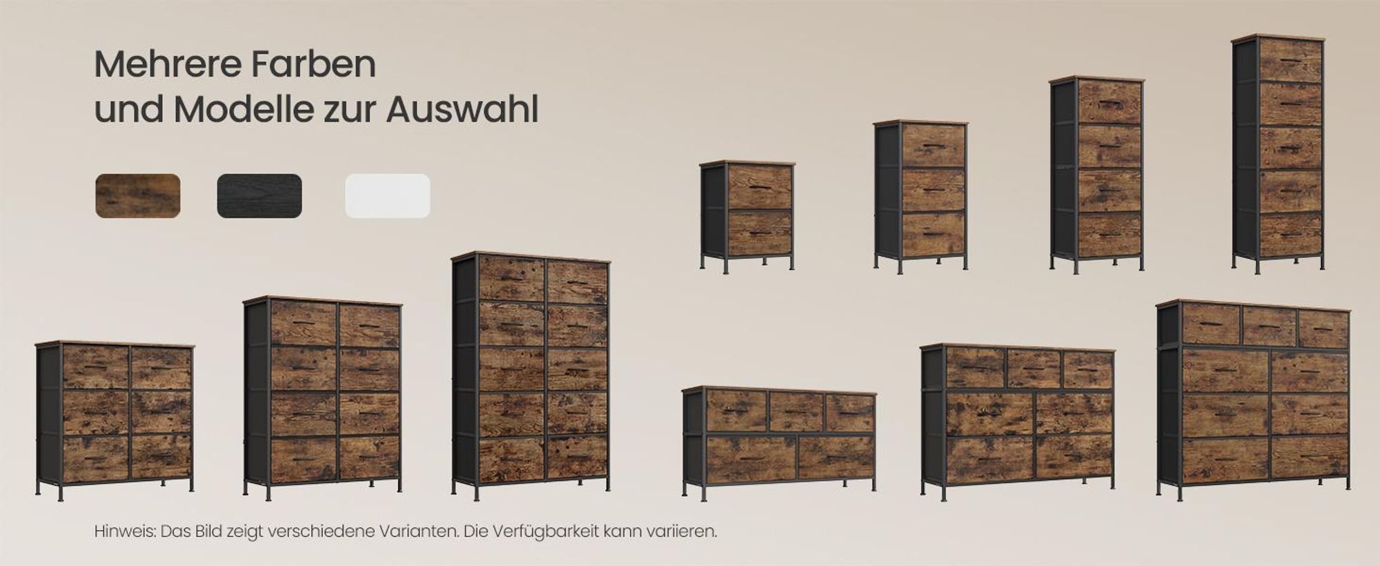 SONGMICS Kommode, Schrank, 9 Stoffschubladen, für Schlafzimmer, Flur, Wohnzimmer, braun-schwarz