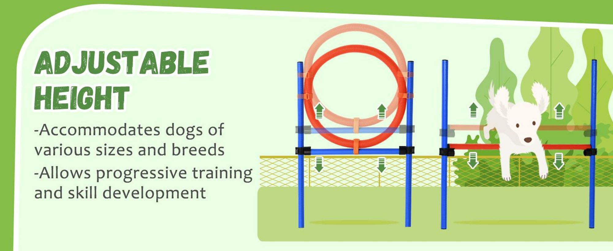 PawHut Dog Agility Training Equipment, zestaw do ćwiczeń agility, zestaw do agility dla psów, slalom z przeszkodami dla psów, 3 w 1, strefa treningowa dla psów, niebiesko-czerwona