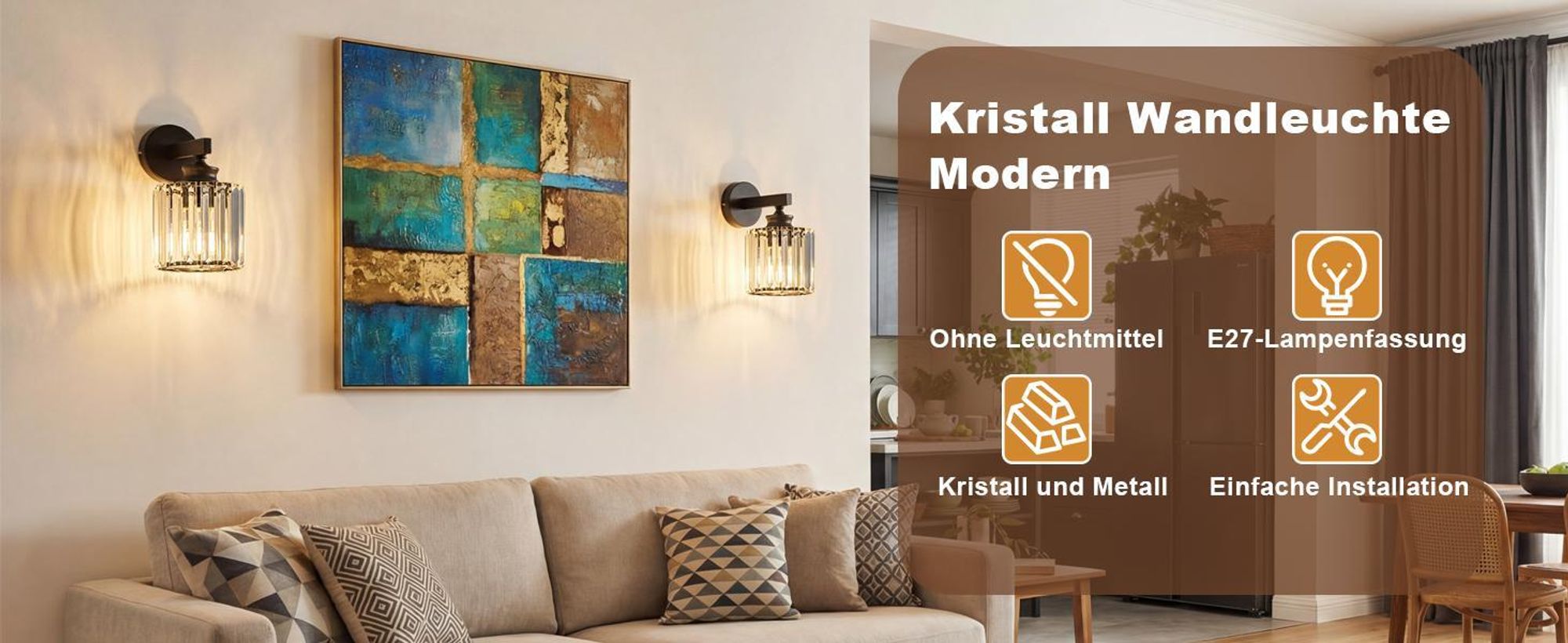 ZMH nástěnná lampa, křišťálová nástěnná lampa, interiérové nástěnné osvětlení, nástěnný reflektor, lampa do chodby, E27, do ložnice, obývacího pokoje, chodby, černá (bez žárovky)