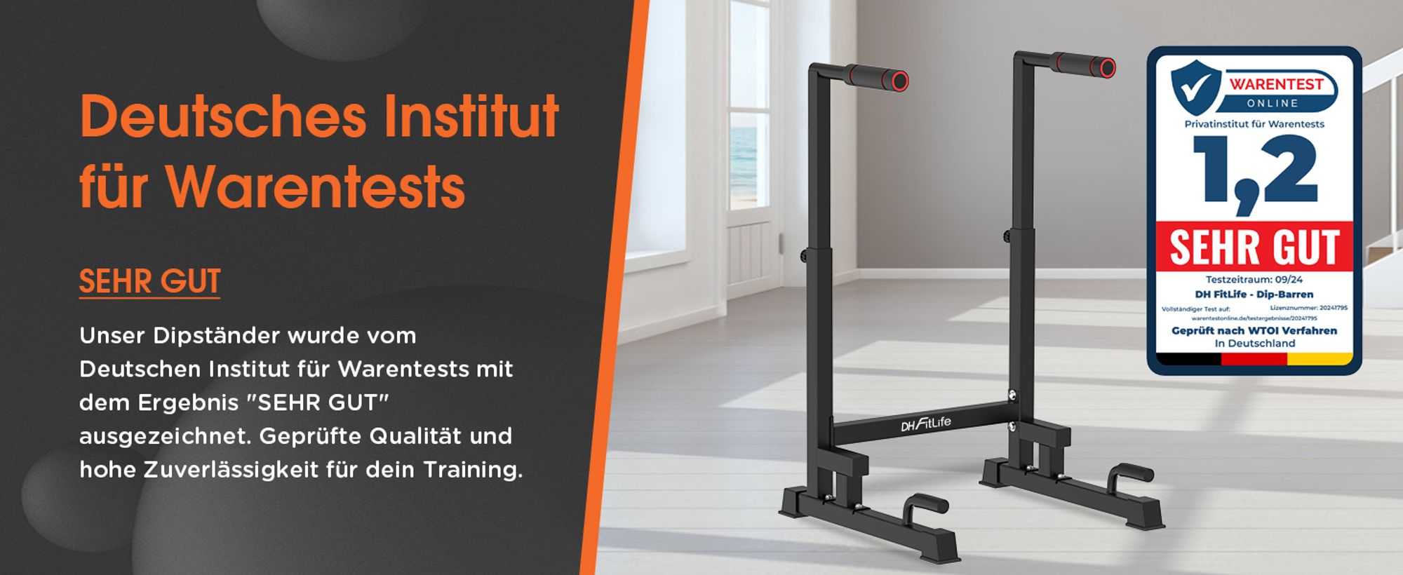 DH FitLife Dip Barren Dipständer 9-fach verstellbar (100-130cm) - Kraftstation für Zuhause, Calisthenics & Krafttraining Parallettes