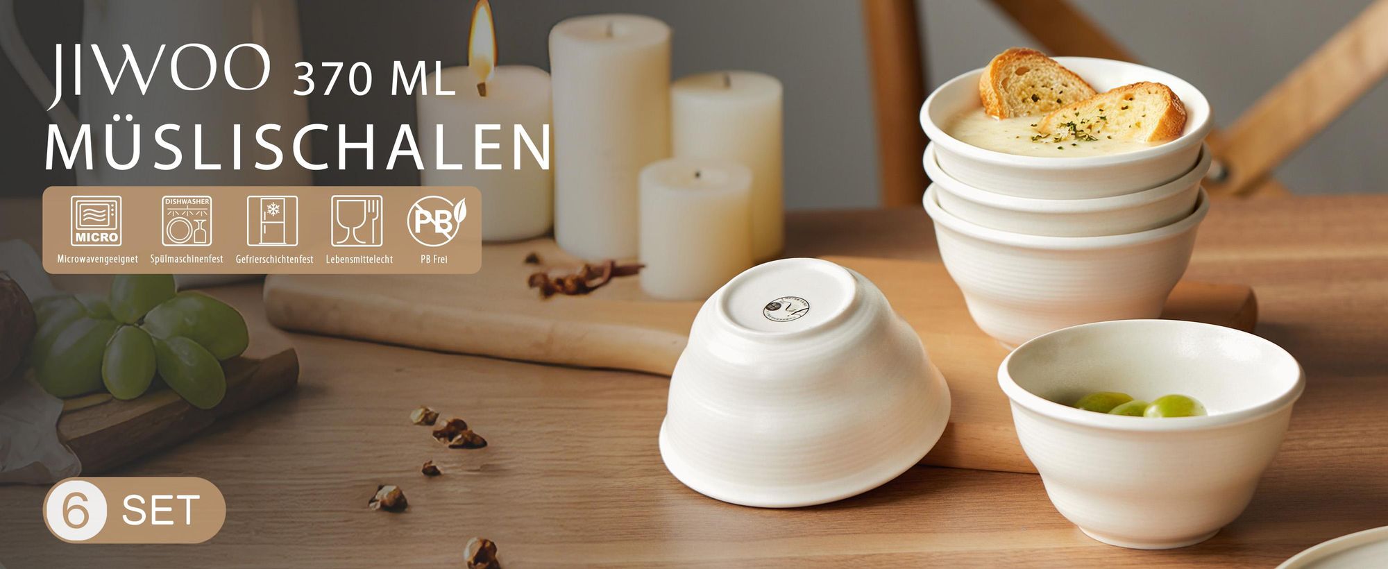 Schalen Set 6er Ø 11,7 cm – Keramik Eisschalen, Snackschalen & Beilagenschalen, Frühstücksschalen, Matt-Glasur, Mikrowelle & Spülmaschine