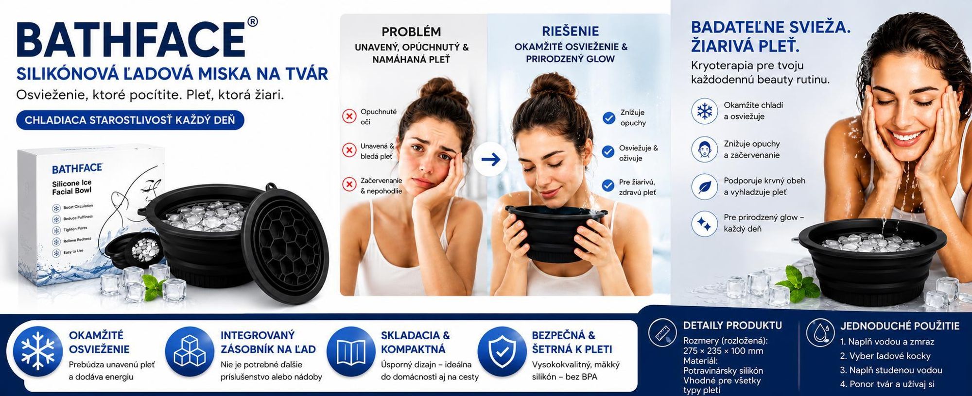 Miska na ochladenie tváre z mäkkého silikónu, sklopné umývadlo na ochladenie tváre – BATHFACE