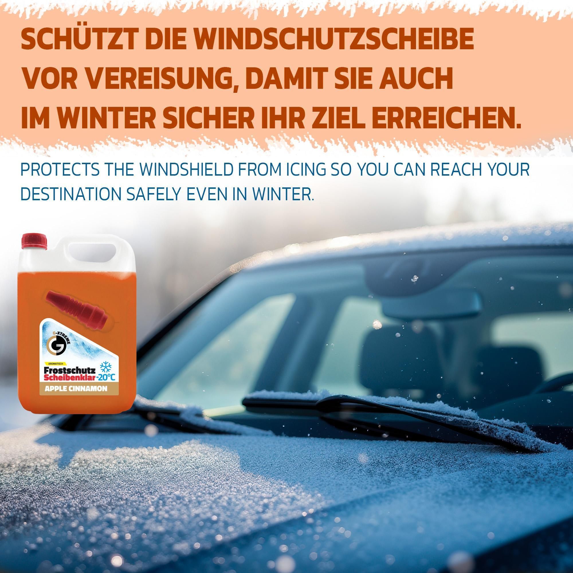 Scheibenfrostschutz mit Apple&Cinnamon Duft | Schlierenfreier und effektiver Scheibenreiniger für den Winter | Gebrauchsfertige frostschutzmittel scheibenwaschanlage | 5L