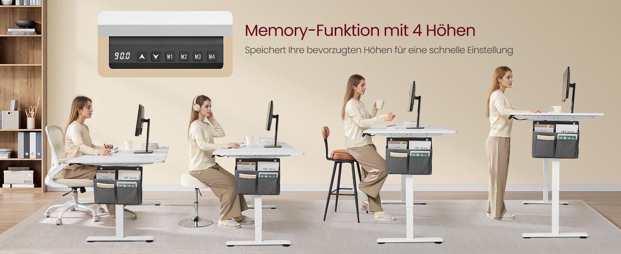 SONGMICS 180 cm, Elektrisch Höhenverstellbarer Schreibtisch, Memory-Funktion für 4 Höhen