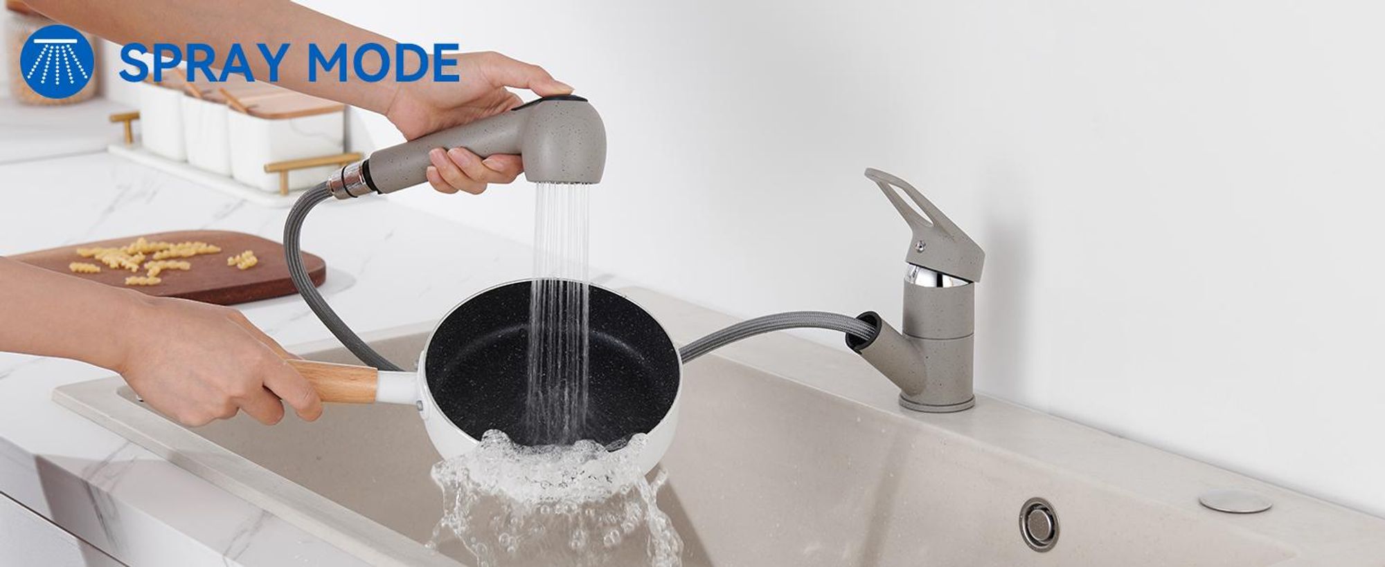 Küchenarmatur Grau Ausziehbar, 2 Strahlarten Massive Kupfer-Armatur Einhandmischer, Wasserhahn Küche mit Brause, Drehbar Spültischarmatur,Auralum MAX