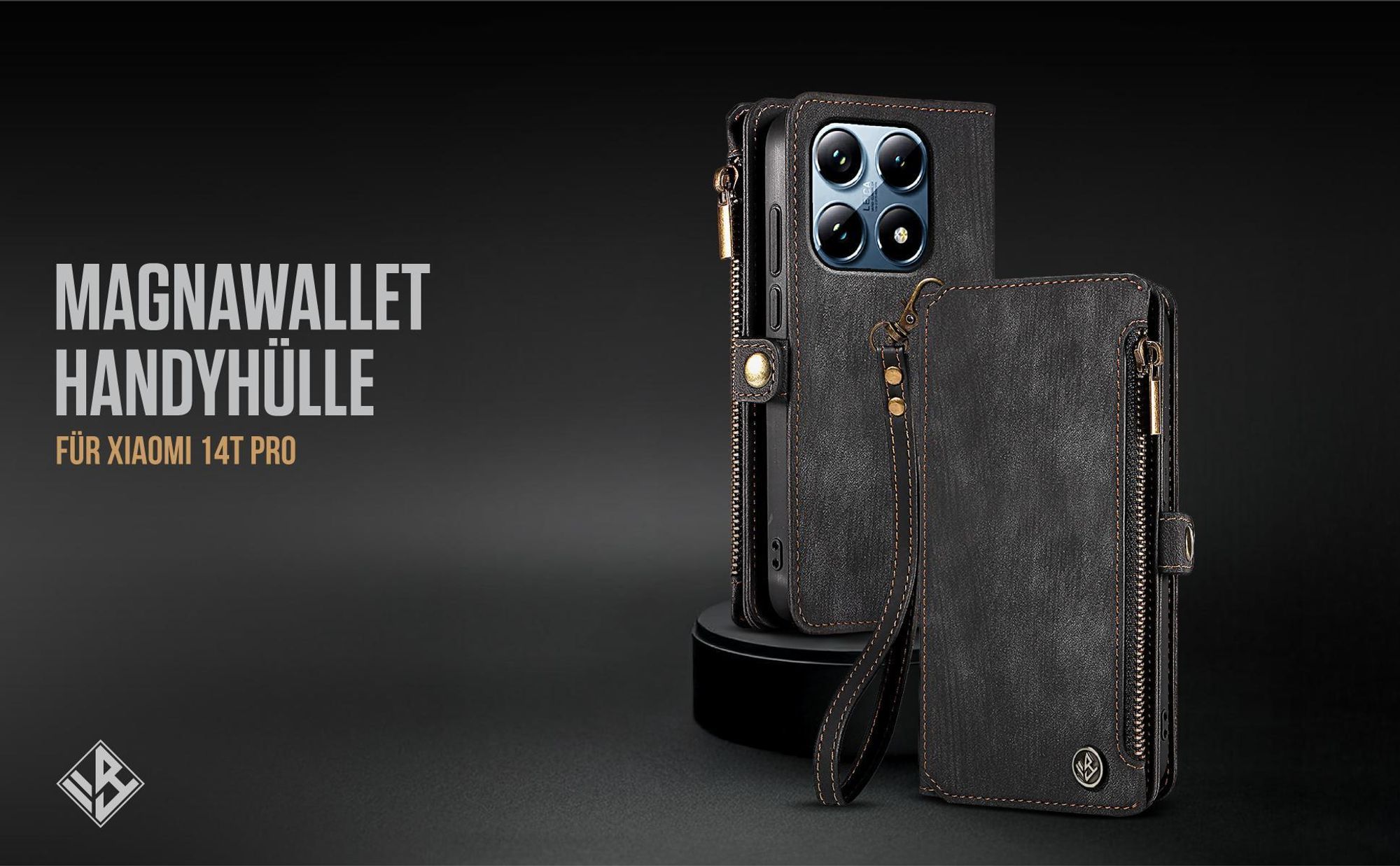 Klappbare Geldbeutel Handyhülle mit Handschlaufe für Xiaomi 14T Pro