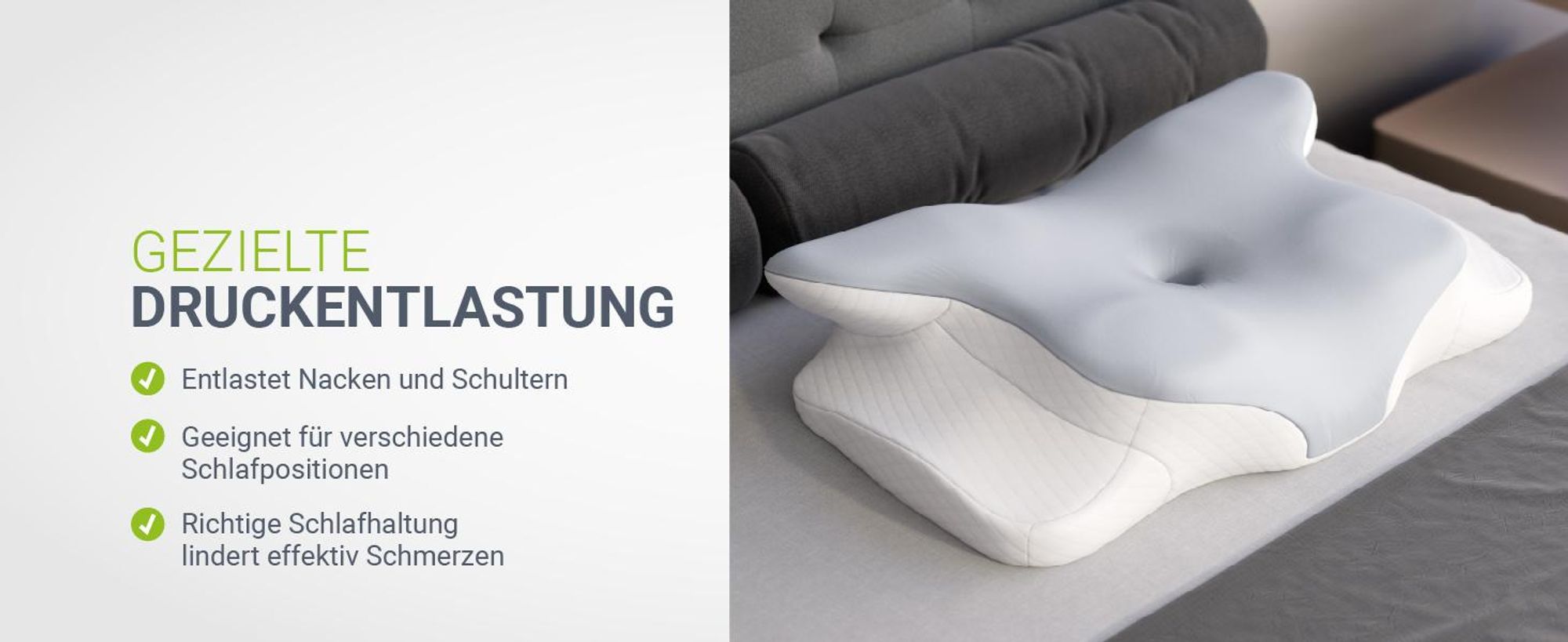 Juskys Nackenkissen 2er Set - Ergonomisch, Memory-Foam-Füllung - weiß / grau