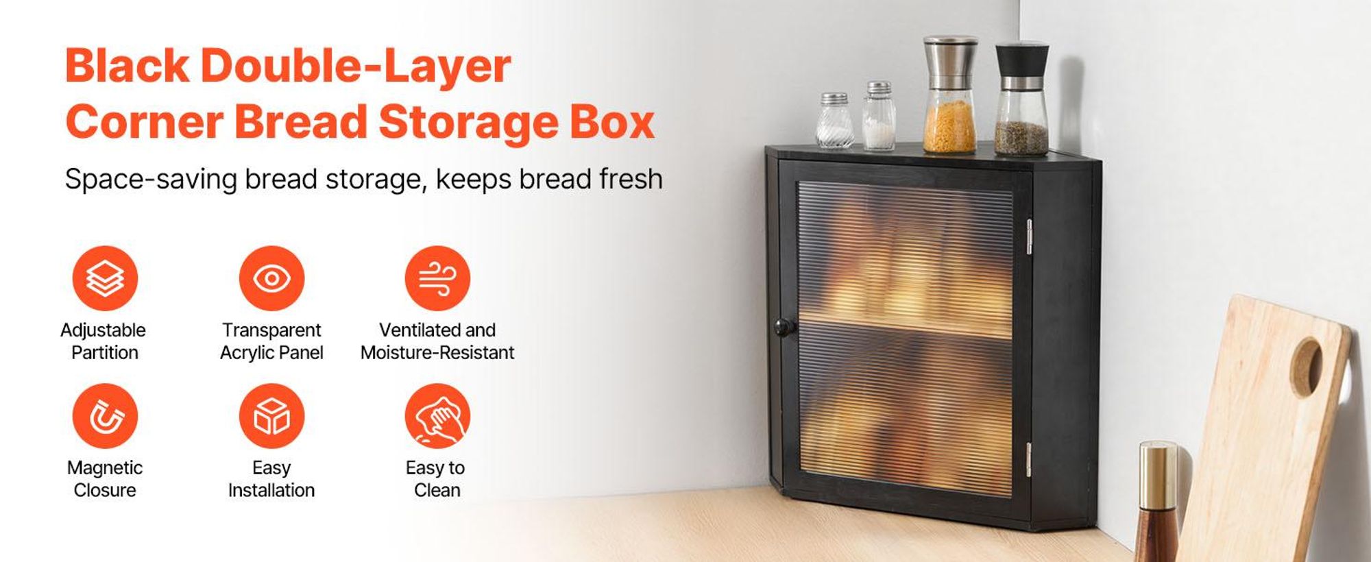 VEVOR Eck-Brotkasten doppellagiger Brotbehälter Brotbox Organizer aus Holz für s