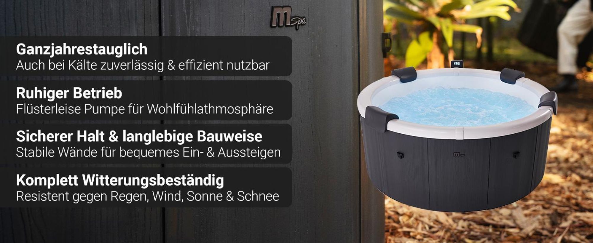 Miweba Whirlpool MSpa Frame Denver | 6 Personen - Outdoor Pool - Feste Außenwand - 130 Massagedüsen - Ganzjähriger Einsatz - Winterfest - 182x182x70cm