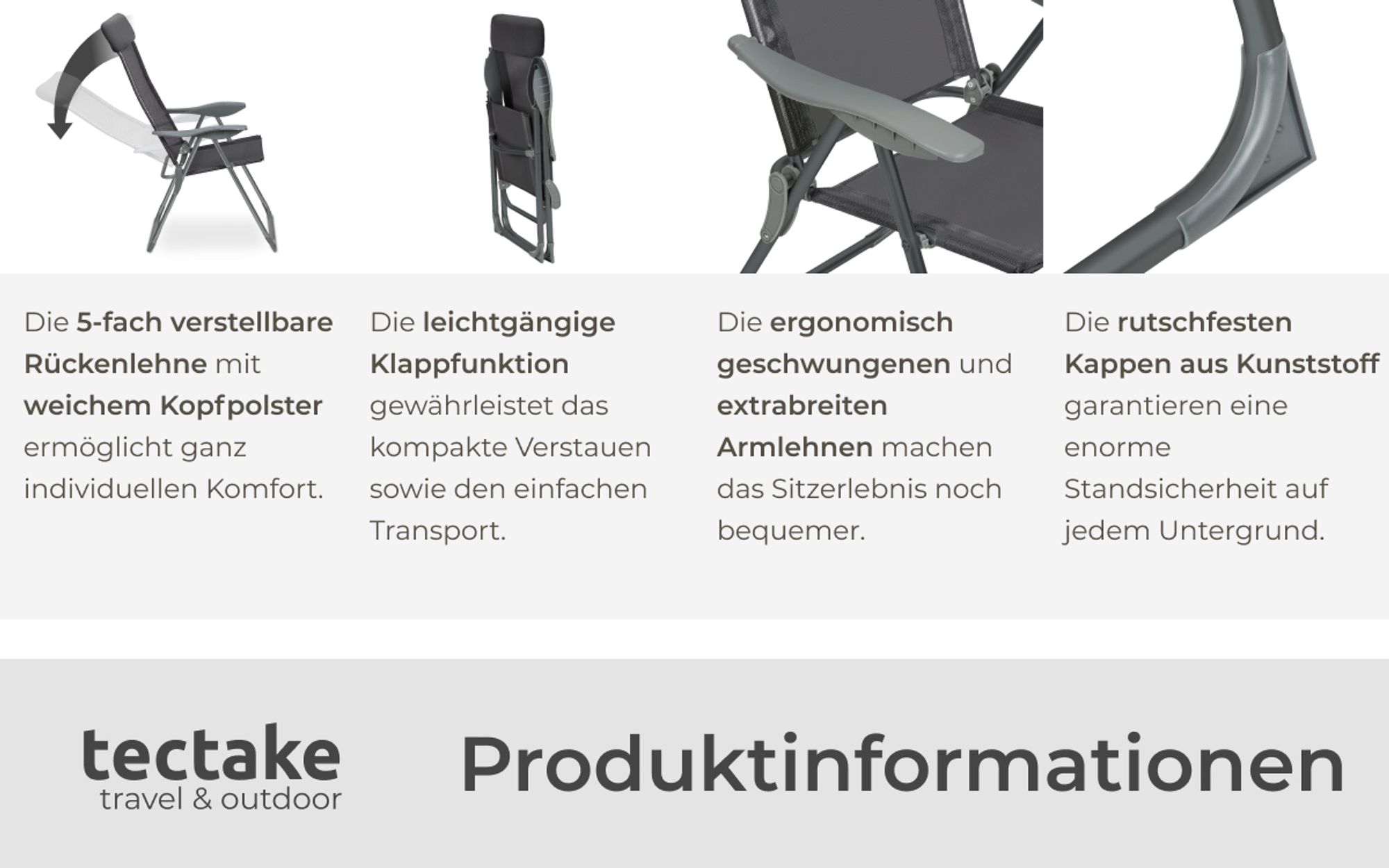 tectake® 4 Aluminium Gartenstühle klappbar mit Kopfteil
