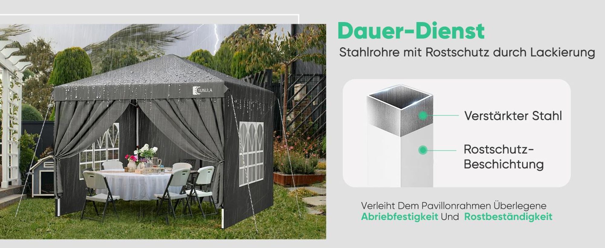 Sunula Faltpavillon 3x3 Gartenpavillon mit 4 seitenteilen wasserdicht, Grau