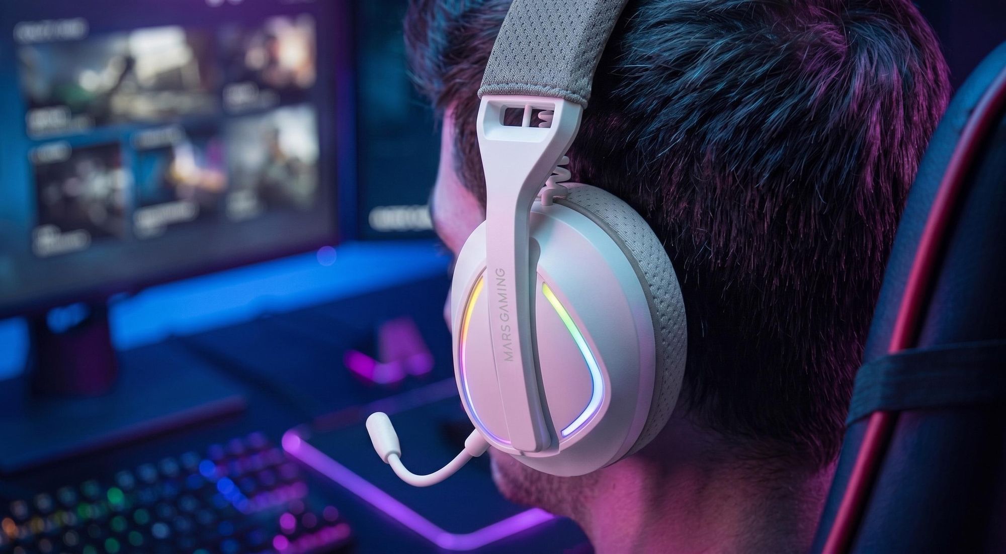 Mars Gaming MHWQUASARW, Kabellos, Gaming, Kopfhörer, Weiß