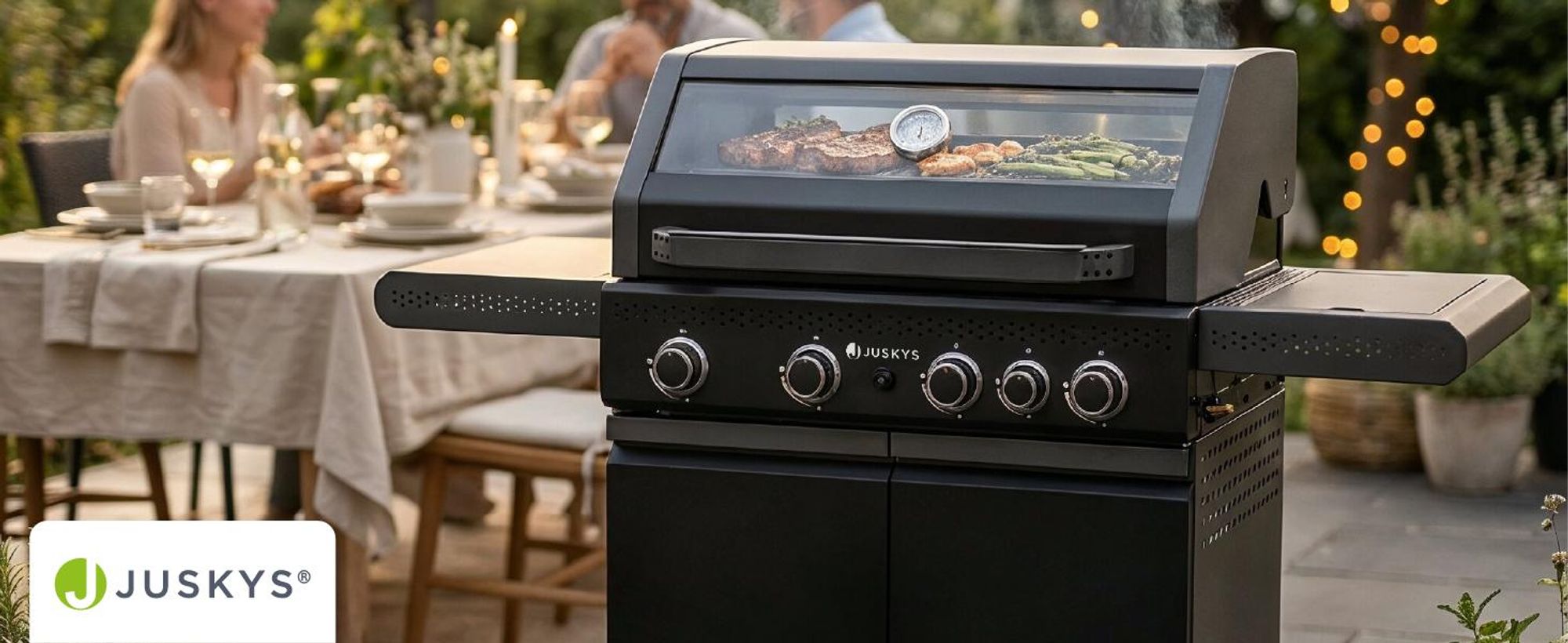 Juskys BBQ Gasgrill Savannah - 4 Brenner & 1 Seitenbrenner - Stahl Grill mit Gusseisen Rost