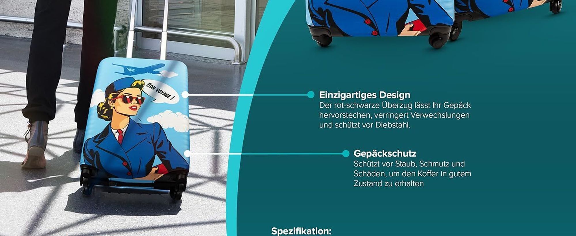 Sillar Kofferschutzhülle Größe L Mit Katzenmotiv – Schutzbezug für Reisekoffer 67–73 cm