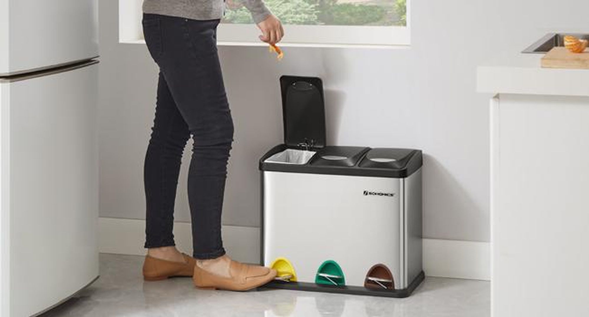 SONGMICS Mülleimer 24L Edelstahl Abfalleimer Inneneimer 3 x 8L Treteimer