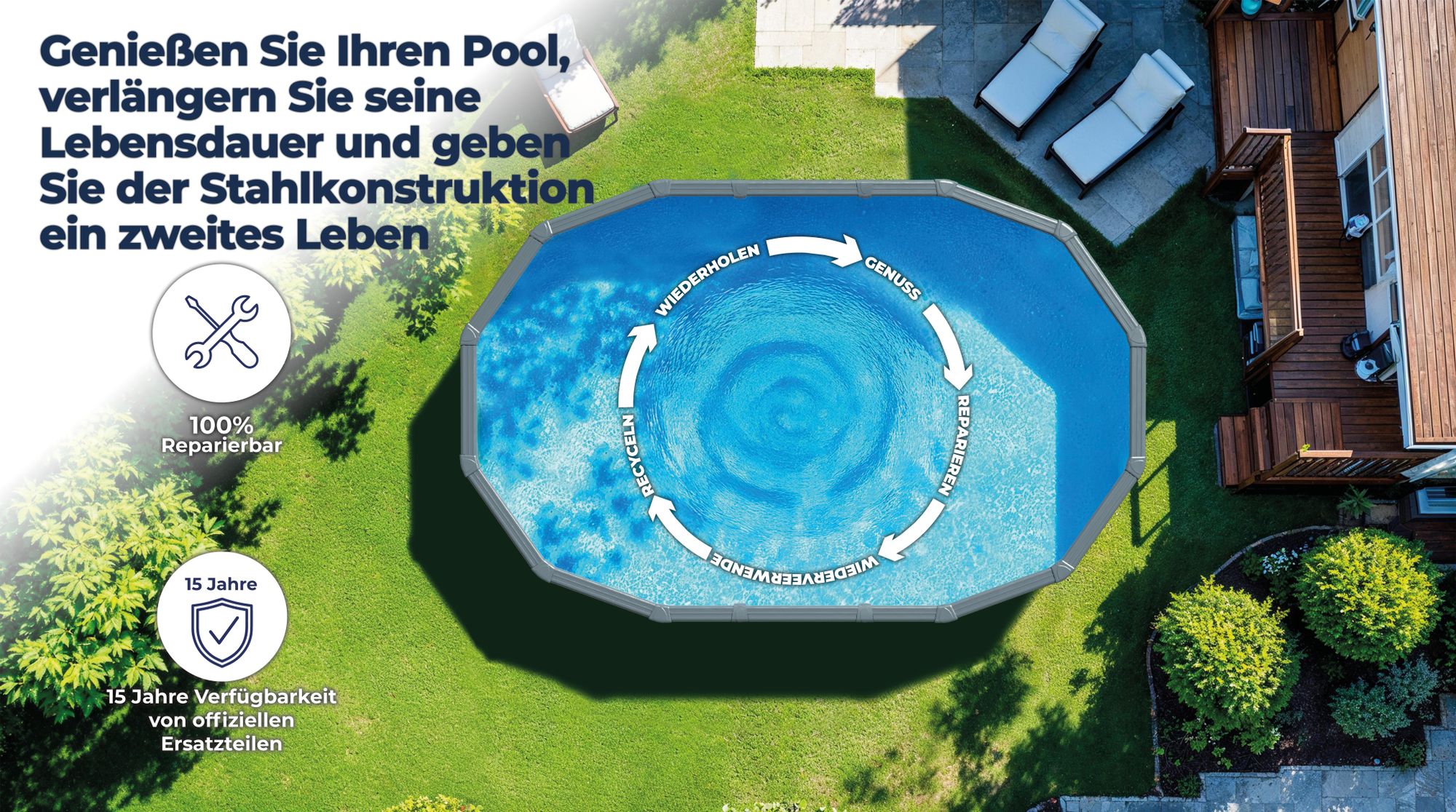 GRE Ovaler Stahlwandpool mit Holzoptik KITPROV6188WO – 610 x 375 x 132 cm, Komplettset + GRATIS Elektrischer Poolreiniger VCB50