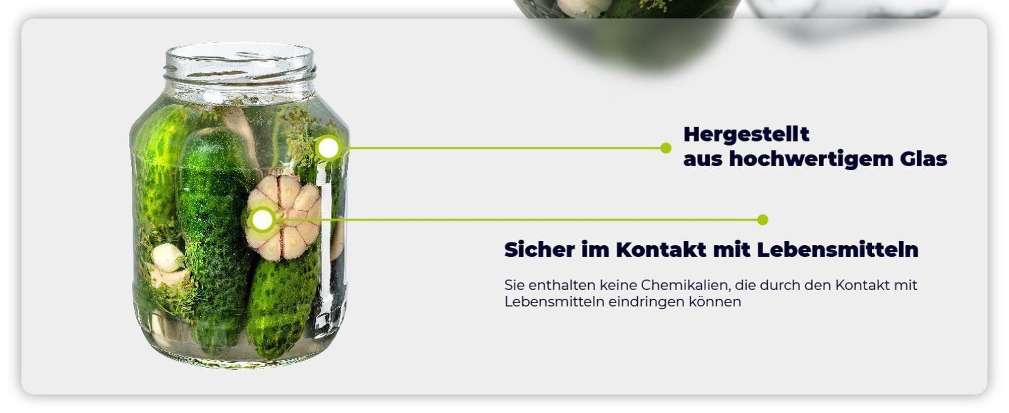 KADAX Einmachgläser mit grün Deckel "Boro", Weckgläser, Einmachglas zum Einlegen, 89 mm, 1.7L, 8 Stück