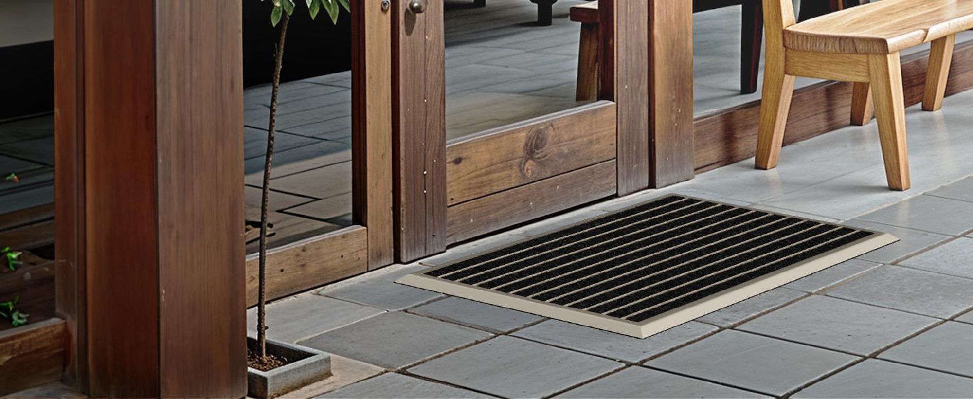Fußmatte Außen Schmutzfangmatte für Draußen - 40 x 60 cm goldenem Aluminiumrand Wetterfester Fußabstreifer Outdoor Fußmatte