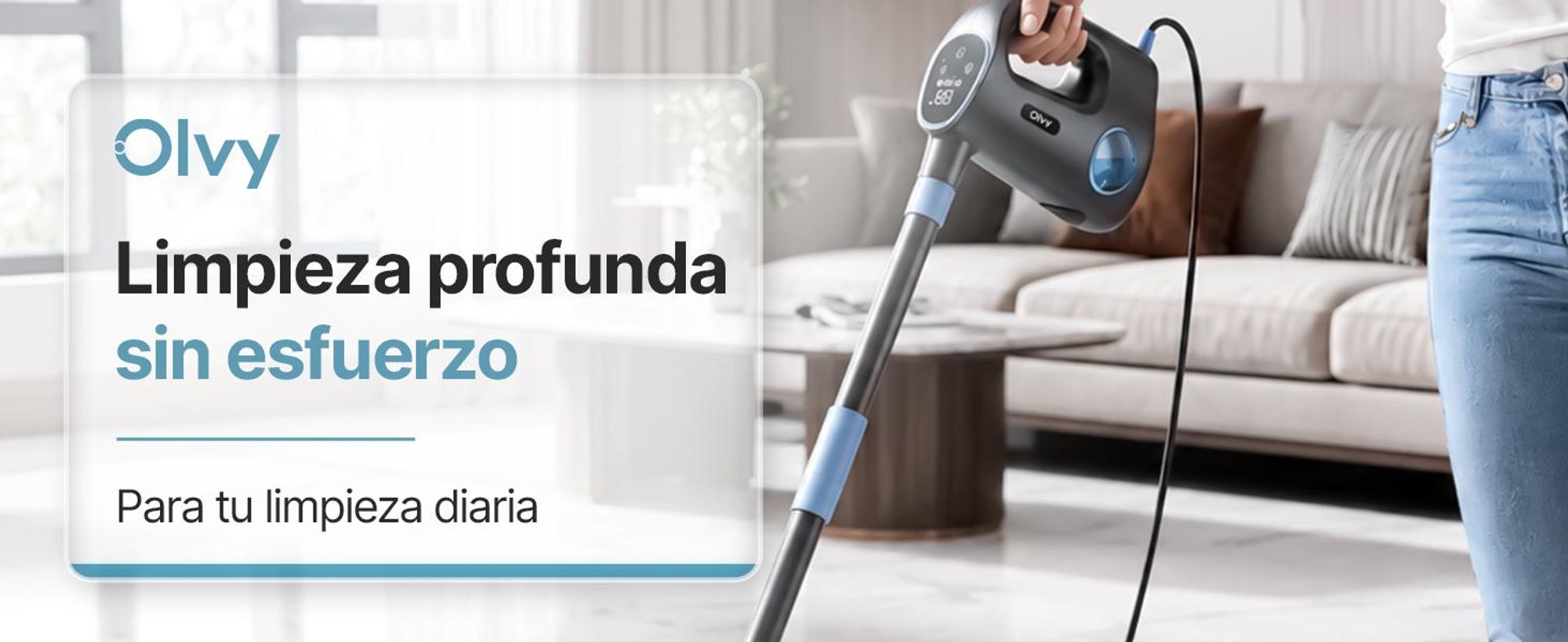 Limpiador a vapor Olvy 14 en 1 con función de fregado y pantalla táctil – Vapor de 125 °C – Limpiador a vapor de mano para alfombras, sofás y suelos duros – Cable de 5 metros