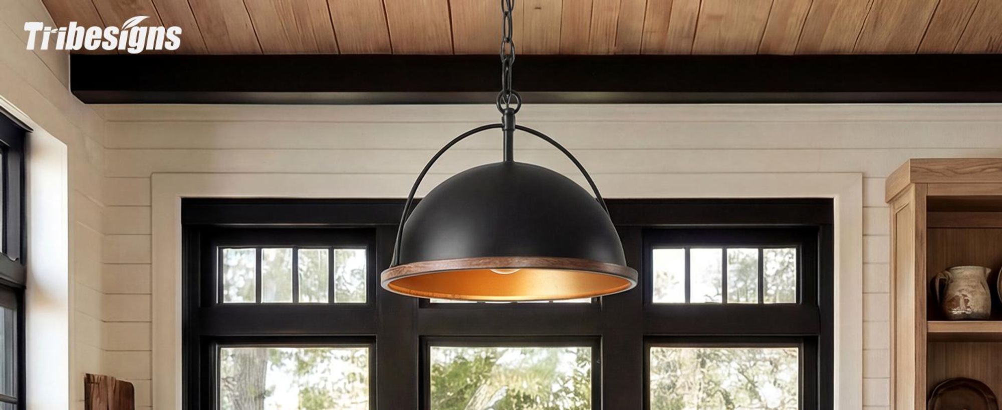 Tribesigns Metall-Pendelleuchte, Vintage Hängeleuchte Ø33cm, Industrie-Deckenlampe mit verstellbarer Höhe, E26 Kronleuchter aus Eisen, Hängelampe