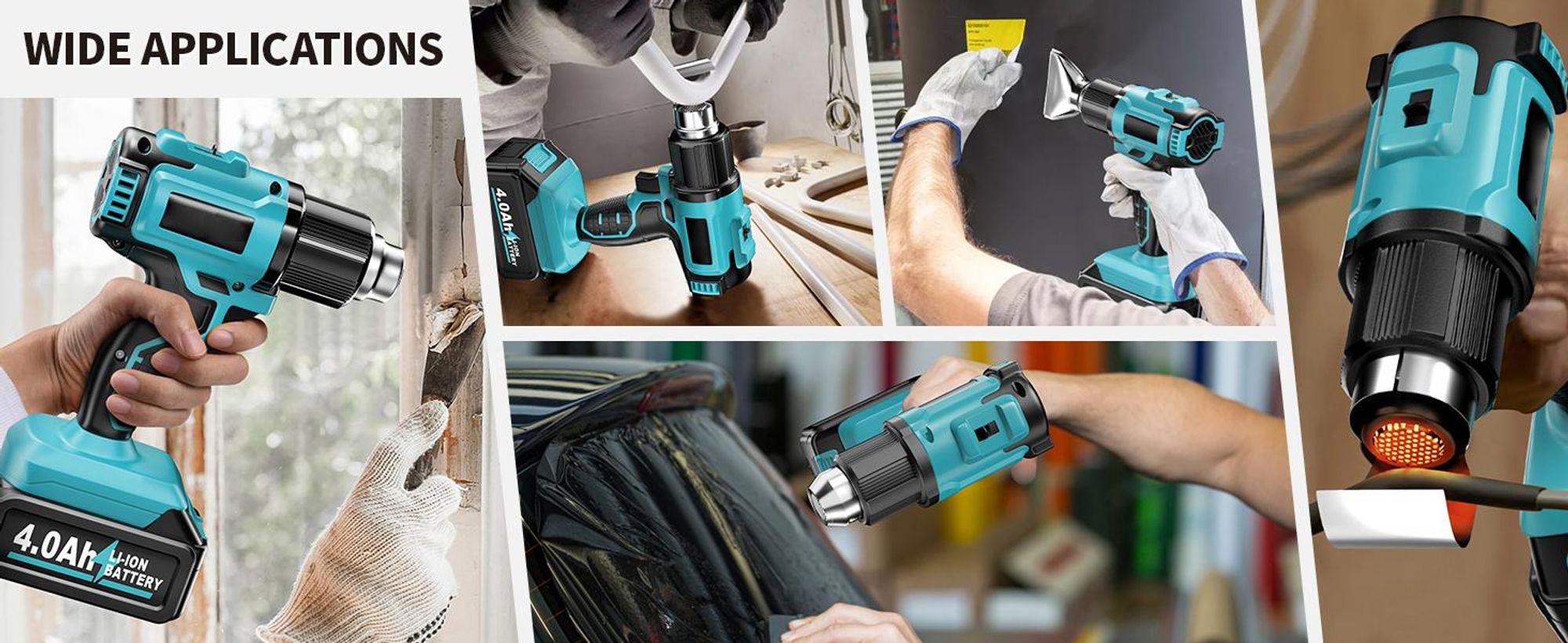 Akku-Heißluftpistole 21V mit 2x 4000mAh Akku & 5 Düsen - 550°C / 300°C Heißluftgebläse, Sicher & Ergonomisch, für Handwerk, Auto, Bau & DIY Projekte