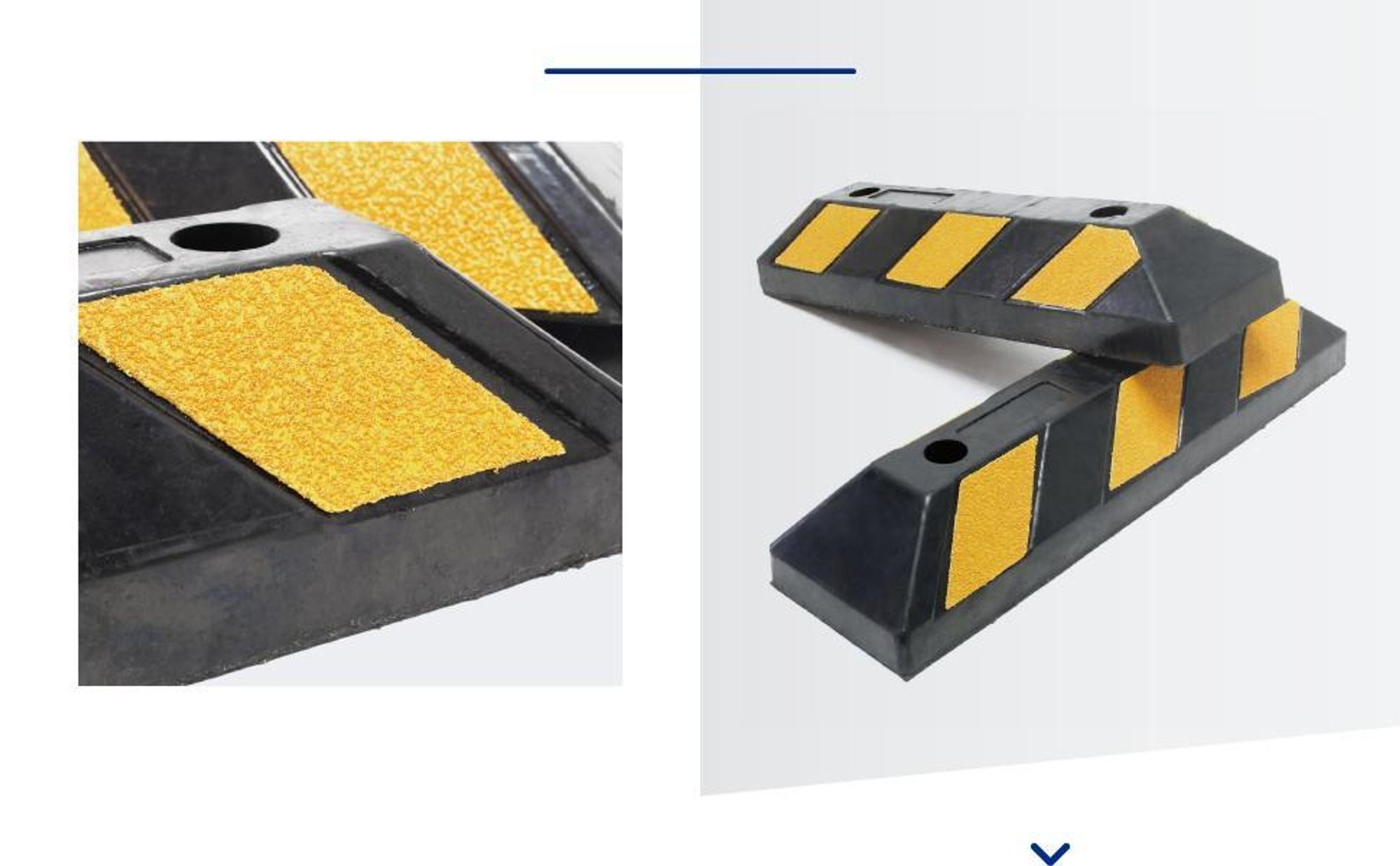 Wiltec 2x Radstopper mit Reflektoren 550 x 150 x 100 mm, Parkplatzbegrenzung aus Ebonite-Hartkautschuk, Einparkhilfe zur Bodenmontage, Überfahrschutz