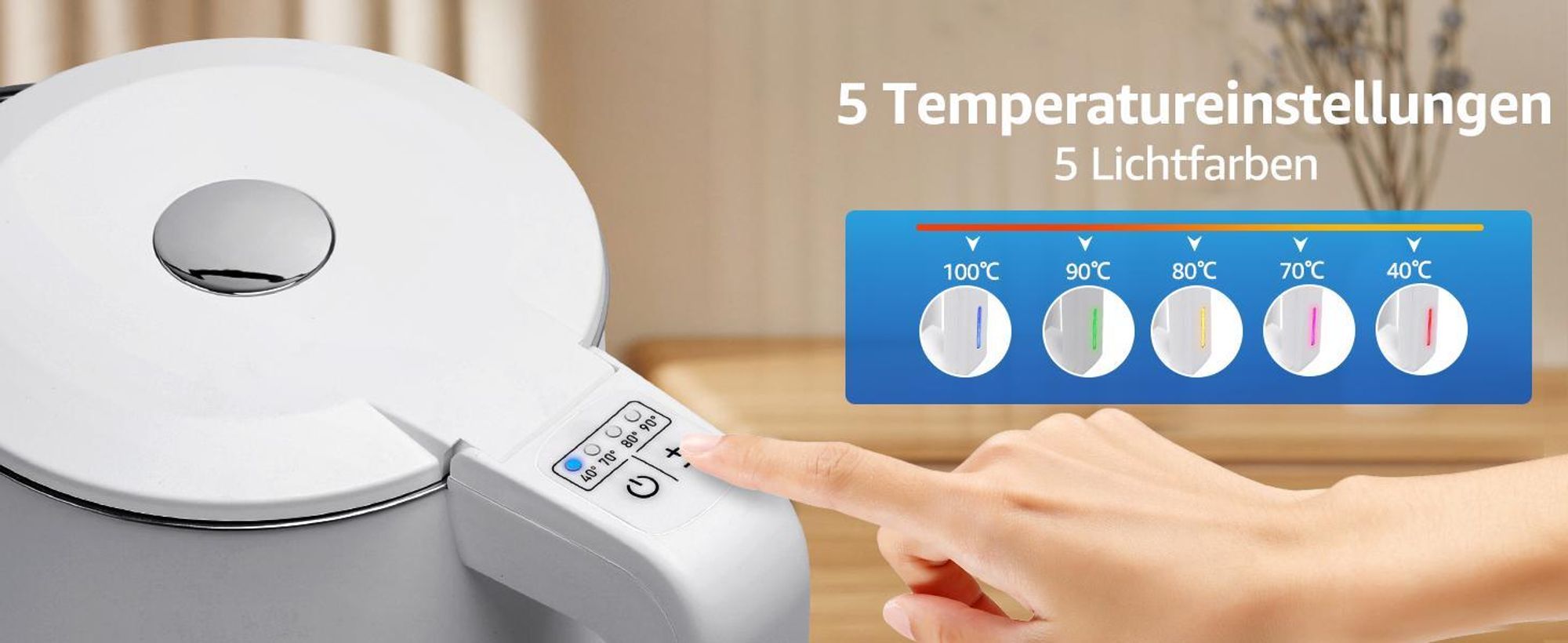 Aigostar Smart Glas-Wasserkocher 1,7L: WLAN & Alexa, 40°C-100°C Temperaturwahl, Innen 100% Edelstahl (Plastikfrei), Strix-Kontrolle, Weiß