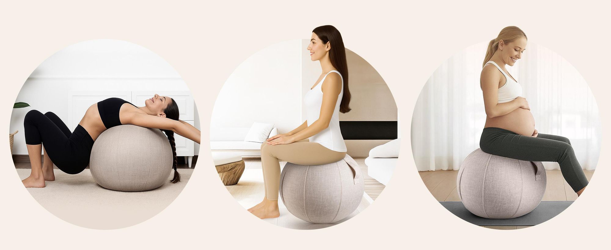 ONVAYA® Gymnastikball 65cm mit Bezug - Rutschfester Yoga-Ball-Stabiler Sitzball für ergonomisches Sitzen-Fitnessball & Schwangerschaftsball Beige