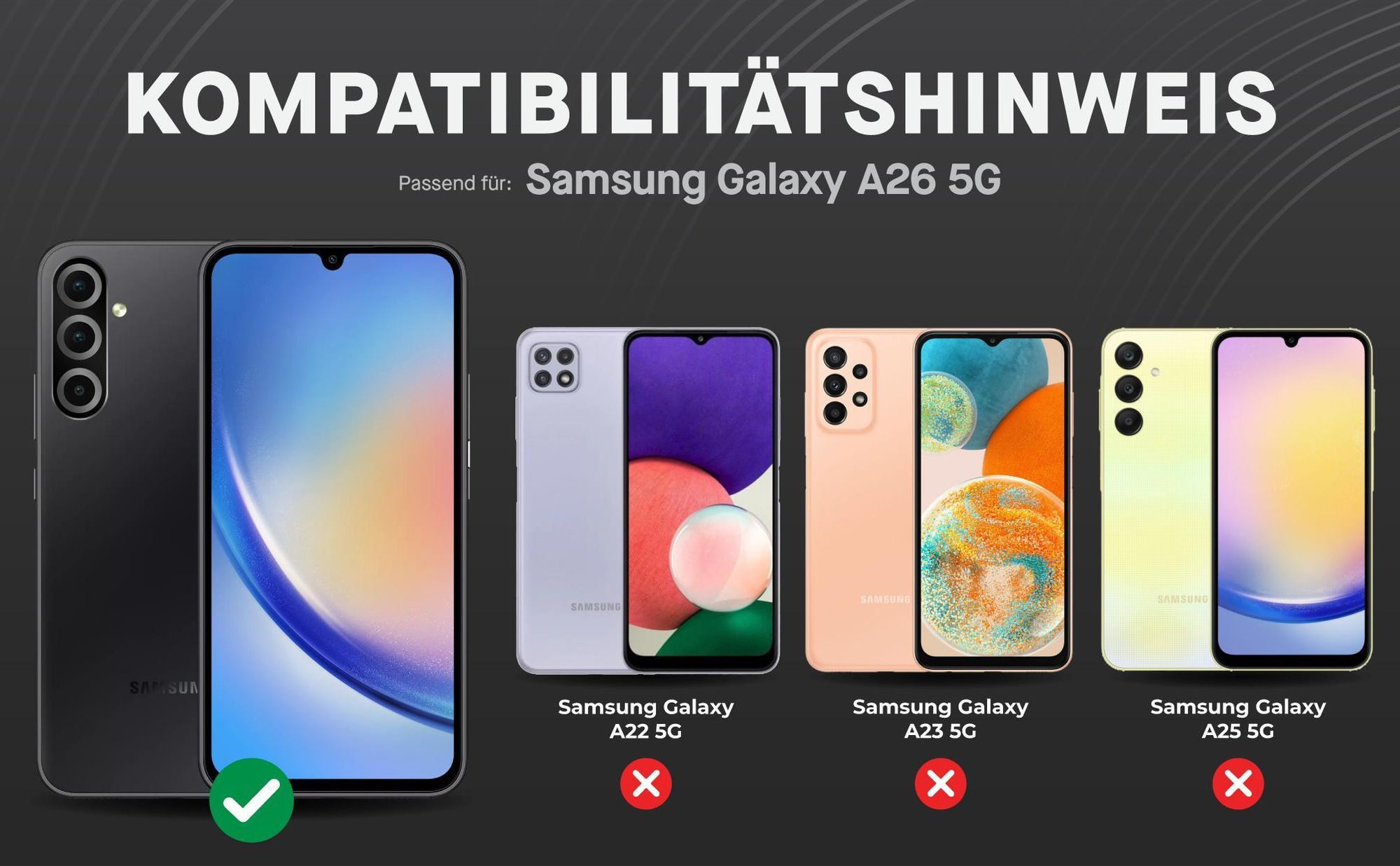 Kompatibilitätshinweise Displayglas für Samsung Galaxy A26 5G