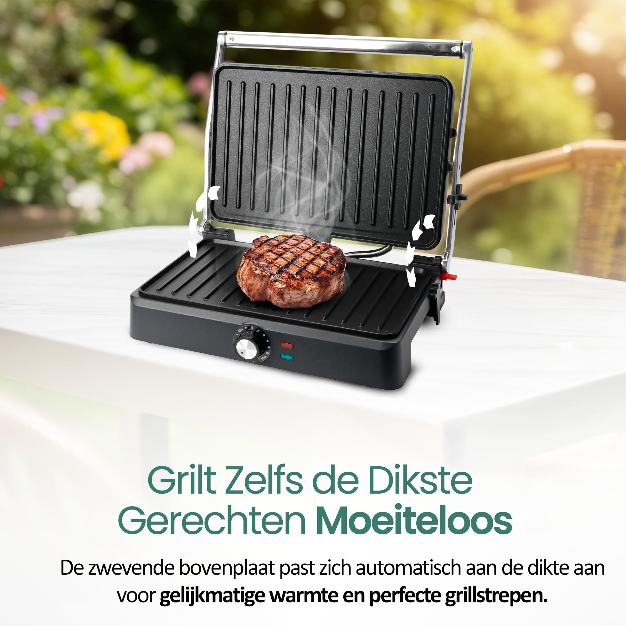 Emerio Contactgrill CG-130859 – Grilloppervlak 34 × 24 cm – Panini- & Sandwichmaker – RVS/Zwart