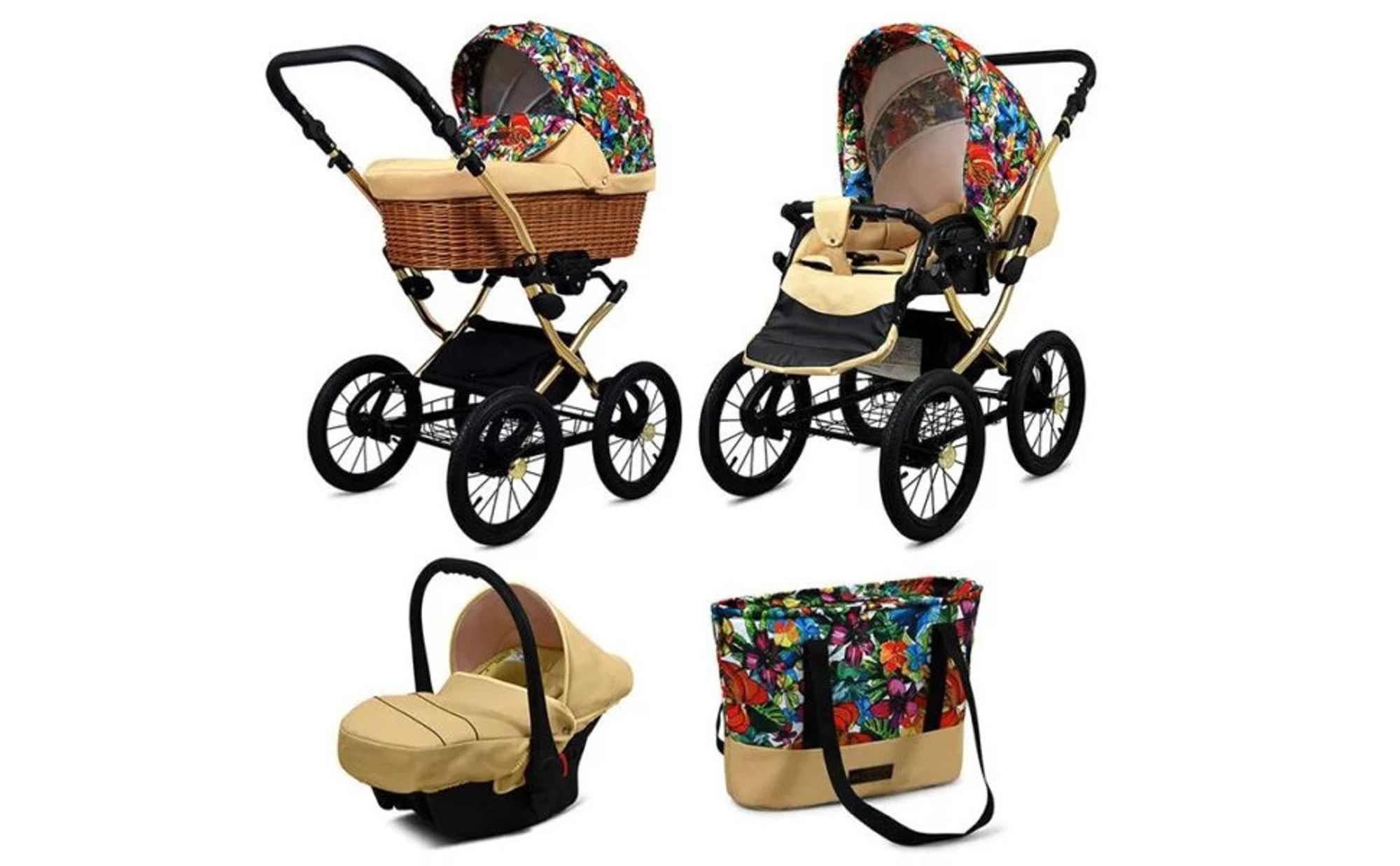 Babylux® Classic Exclusive | 3in1 Kinderwagen Set | Garden Flowers | Kombikinderwagen | Kinderwa