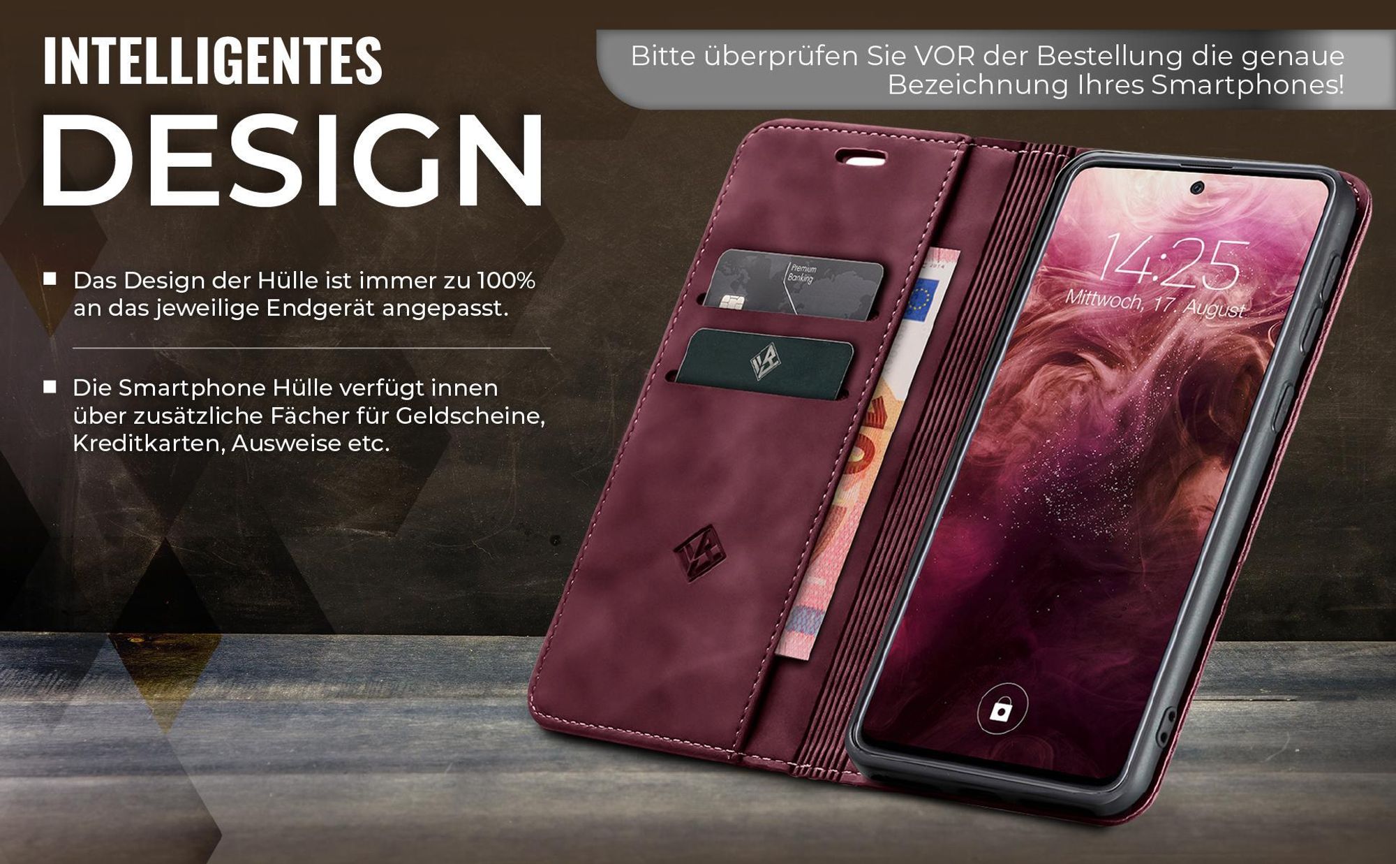 Edle Schutzhülle in Weinrot für Google Pixel 11 / 11 Pro mit Kartenfächern und Geldfach