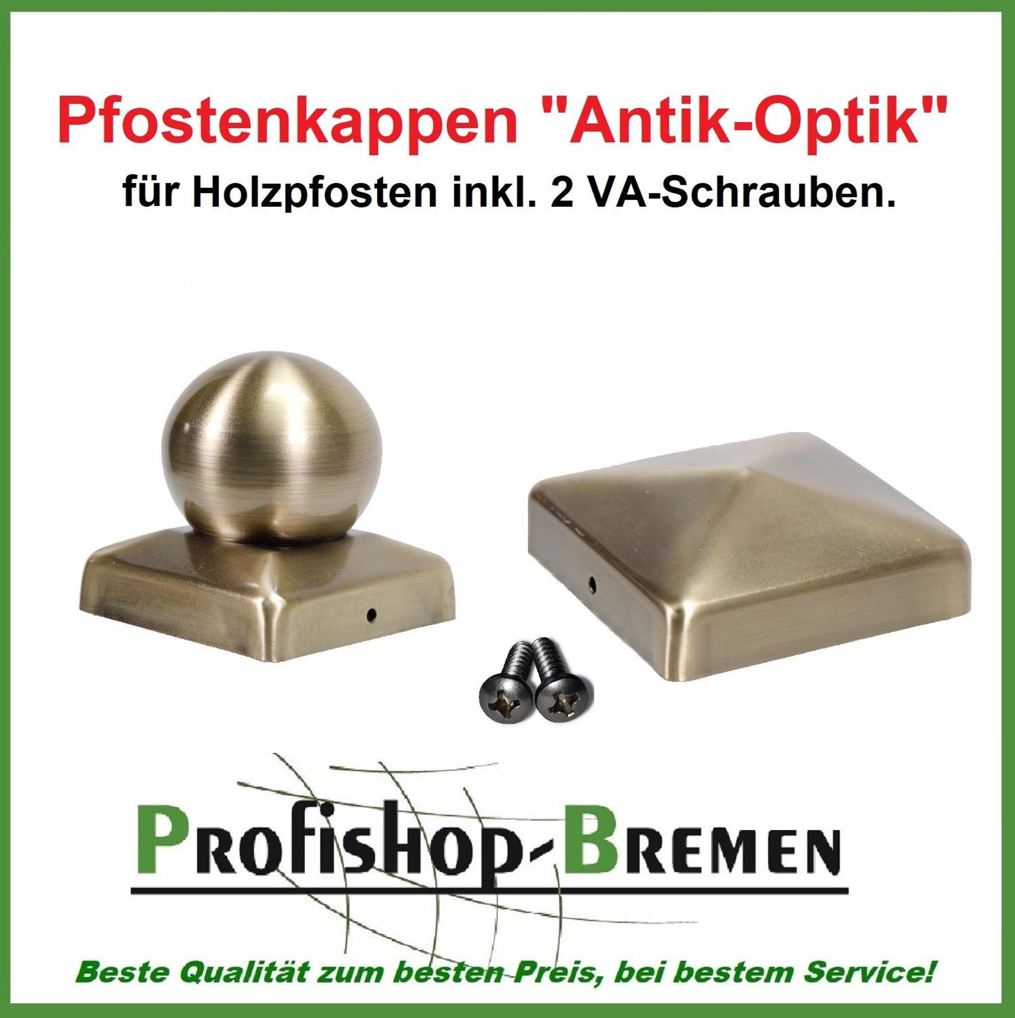 Pfostenkappe "Antik Optik" für Holzpfosten 12x12 cm in Pyramidenform, inkl. Edelstahl-Schrauben