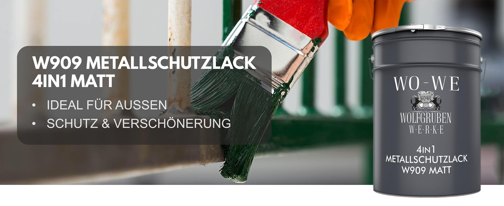WO-WE W909 Metallschutzlack 4in1 matt – grüner Anstrich auf Metallgeländer, ideal für außen.