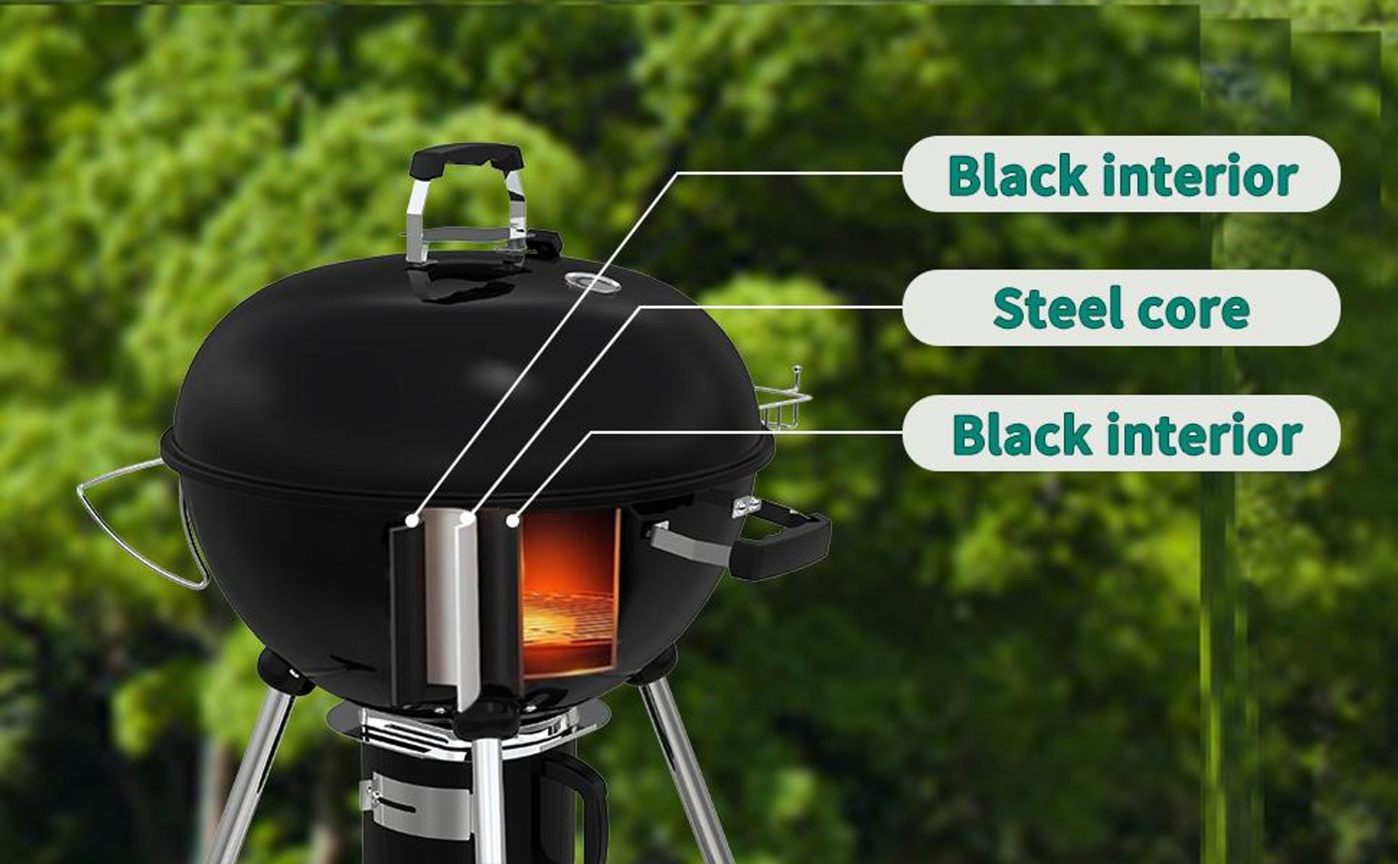 TEENO Holzkohlegrill mit Deckel, XXL Rundgrill, Aschekasten, Regulierbares Lüftungsloch, Kugelgrill, 83 cm x 71 cm x 105,5 cm – Ideal für Garten