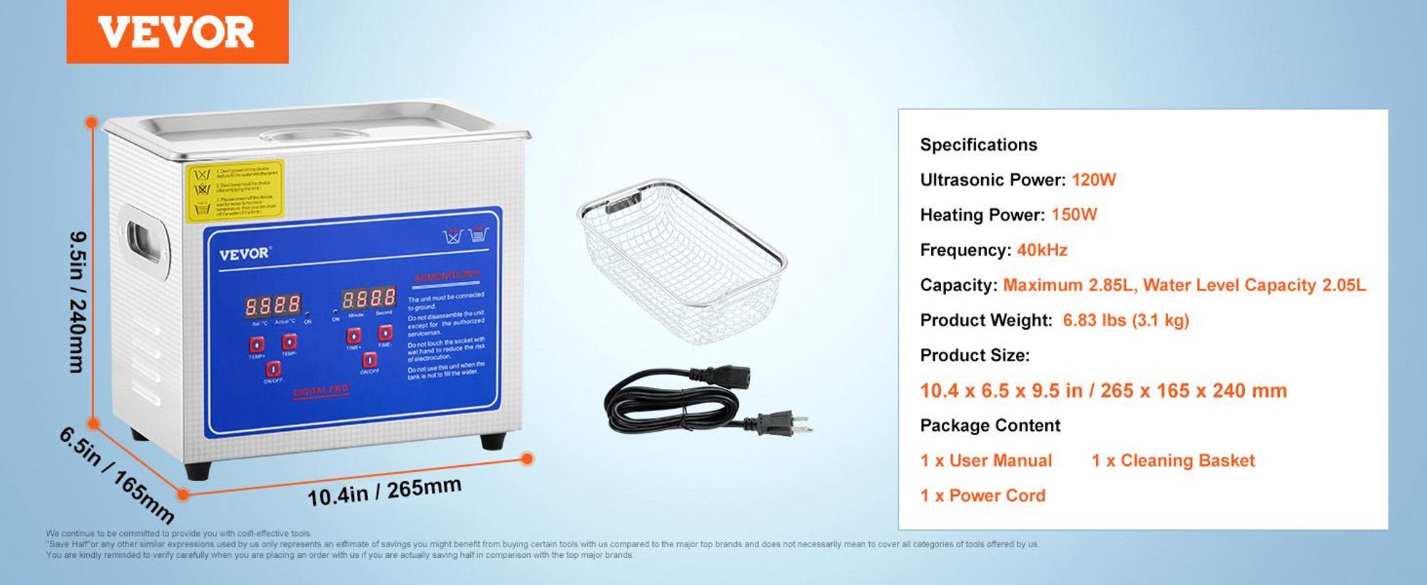 VEVOR Ultraschallreiniger 3L Reiniger ultraschallgerät Ultraschallreinigungsgerät mit Heizung Digital Timer