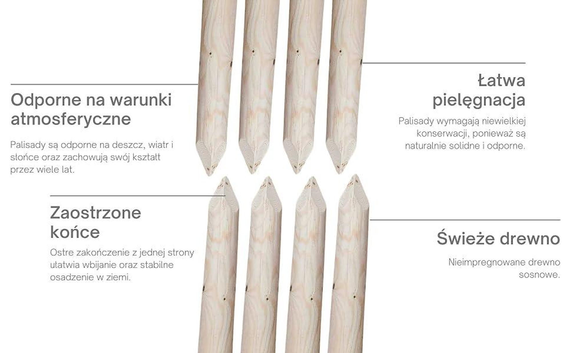 TIMBERMIK Palisada Drewniana Ø6 cm 140 cm 4 szt. Paliki Sosnowe do Drzew i Ogrodu Nieimpregnowane