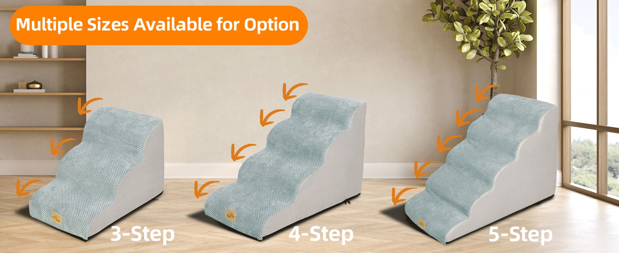 WISFOR Haustiertreppe Hundetreppe 5-stufig, Rutschfeste Haustierrampe, Tragbare Hunderampe, Autorampe Petwalk Wasserdicht