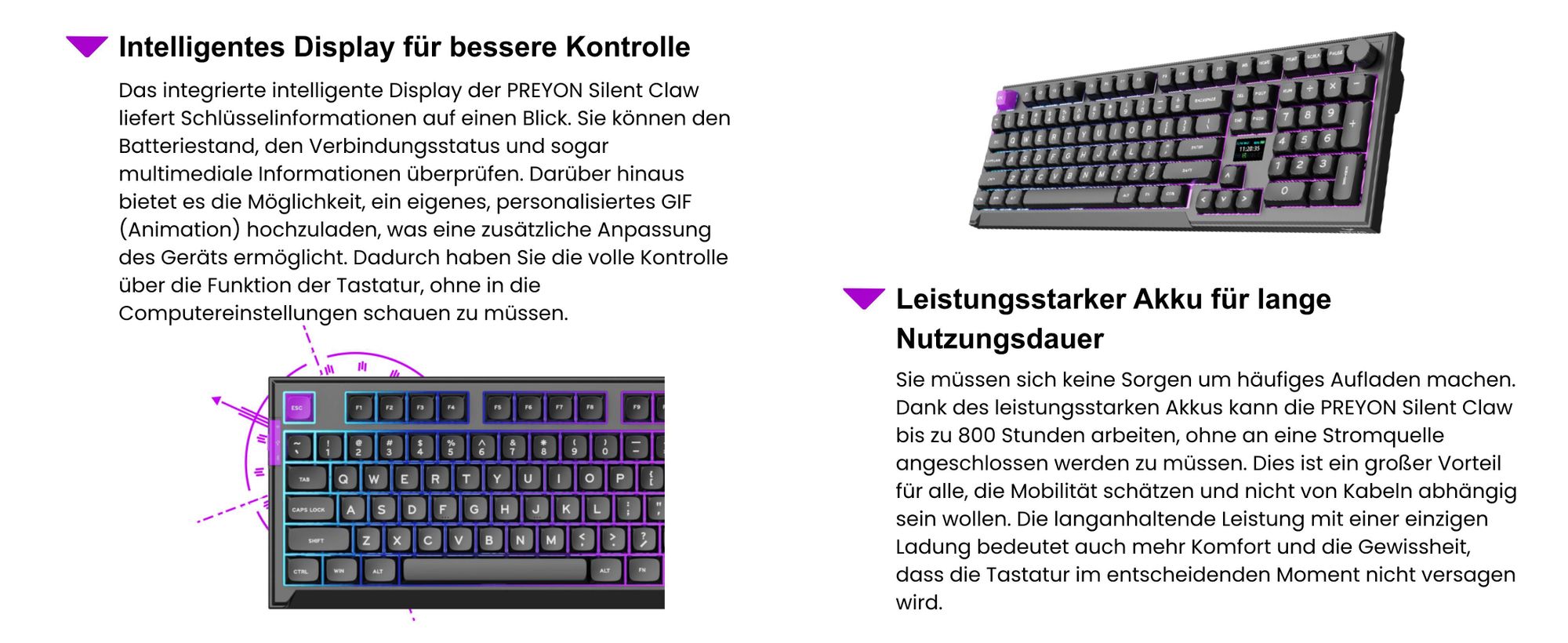 PREYON Silent Claw Gaming Tastatur Kabellos Mechanisch Gateron Red Pro Gasket Mount LCD Display RGB Full Size PBT Keycaps PC Tastatur Wireless TKL