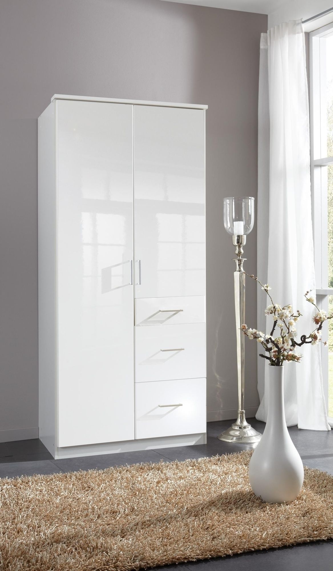 Clack Drehtürenschrank – moderner Kleiderschrank mit Hochglanz-Front und vielseitiger Innenaufteilun