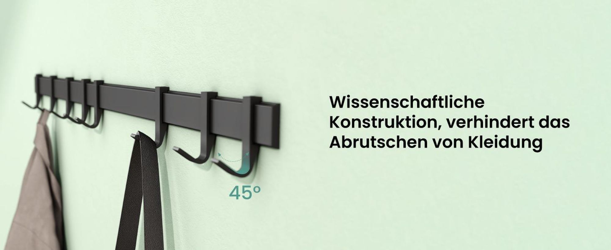 Mai & Mai Kleiderhaken Wandgarderobe Wandhaken aus Aluminium mit 6 Verschiebbare Garderobenleiste Garderobenhaken 60cm Matt weiß Stalo-12