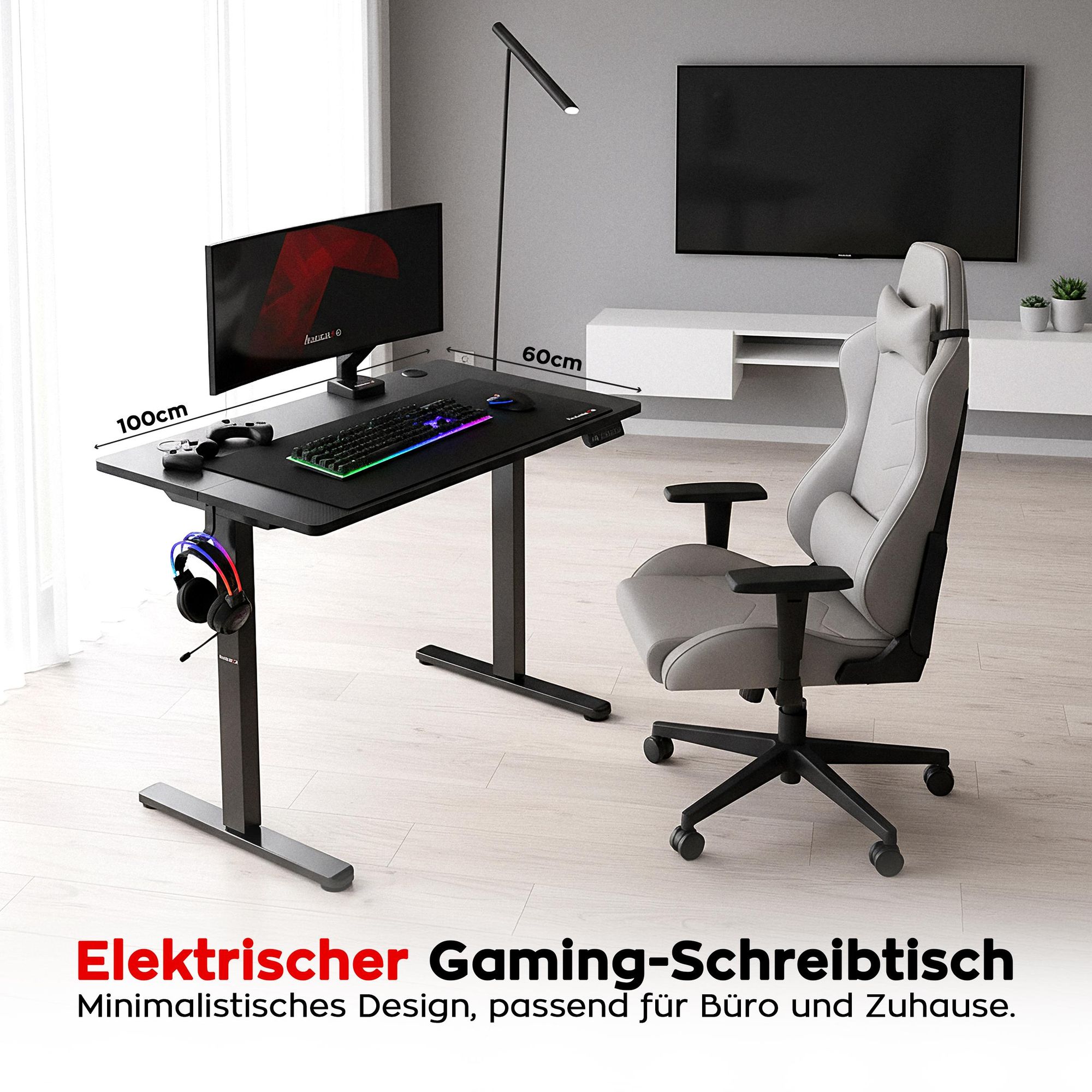 Huzaro Hero 7.9 | Höhenverstellbarer Schreibtisch Stehschreibtisch | 100x60cm | Stufenlos Verstellbar Metallkonstruktion Kabeldurchführung | Schwarz