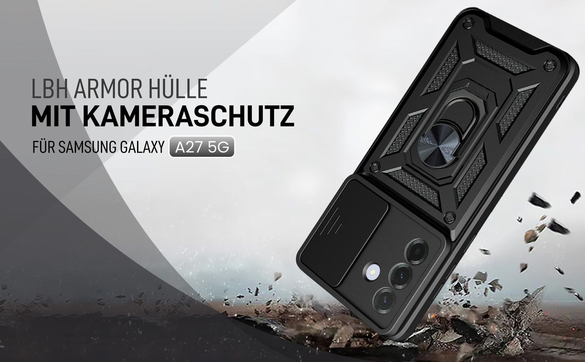 Schwarze Outdoorhülle mit Kameraschutz für Samsung Galaxy A27 5G