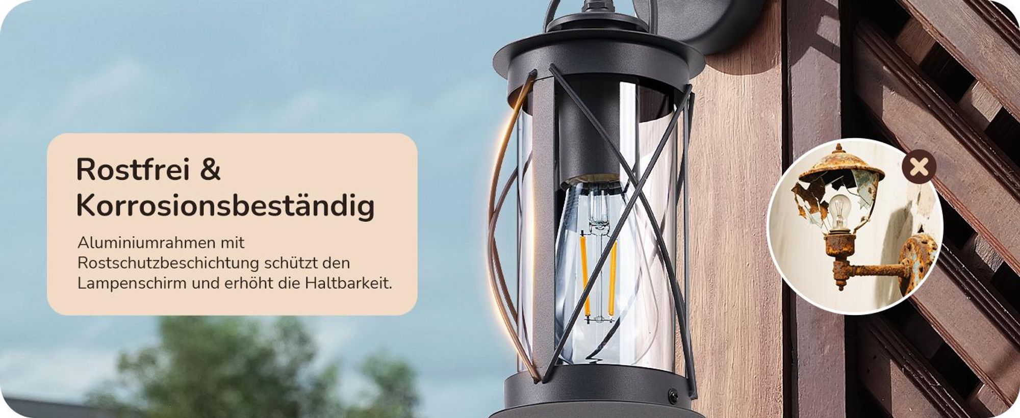 EDISHINE Wandlampe Außen/Innen, Wandleuchte mit Aluminiumrahmen und E27-Fassung, IP44 wasserdicht, Anthrazit