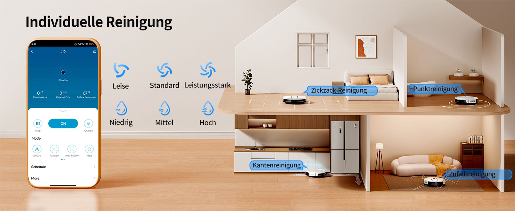 Laresar P10 Saugroboter 4500 Pa, 3-in-1 Reinigung, Teppich-Booster, Bis zu 120 Minuten, HEPA-Filter, 3 Modi, Fernbedienung, App- und Sprachsteuerung