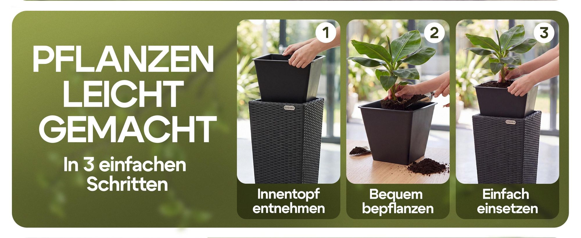 CASARIA® Blumentopf 3er Set Polyrattangeflecht Übertopf Wasserabfluss Rattanoptik Outdoor Pflanzkübel Blumenkasten Braun